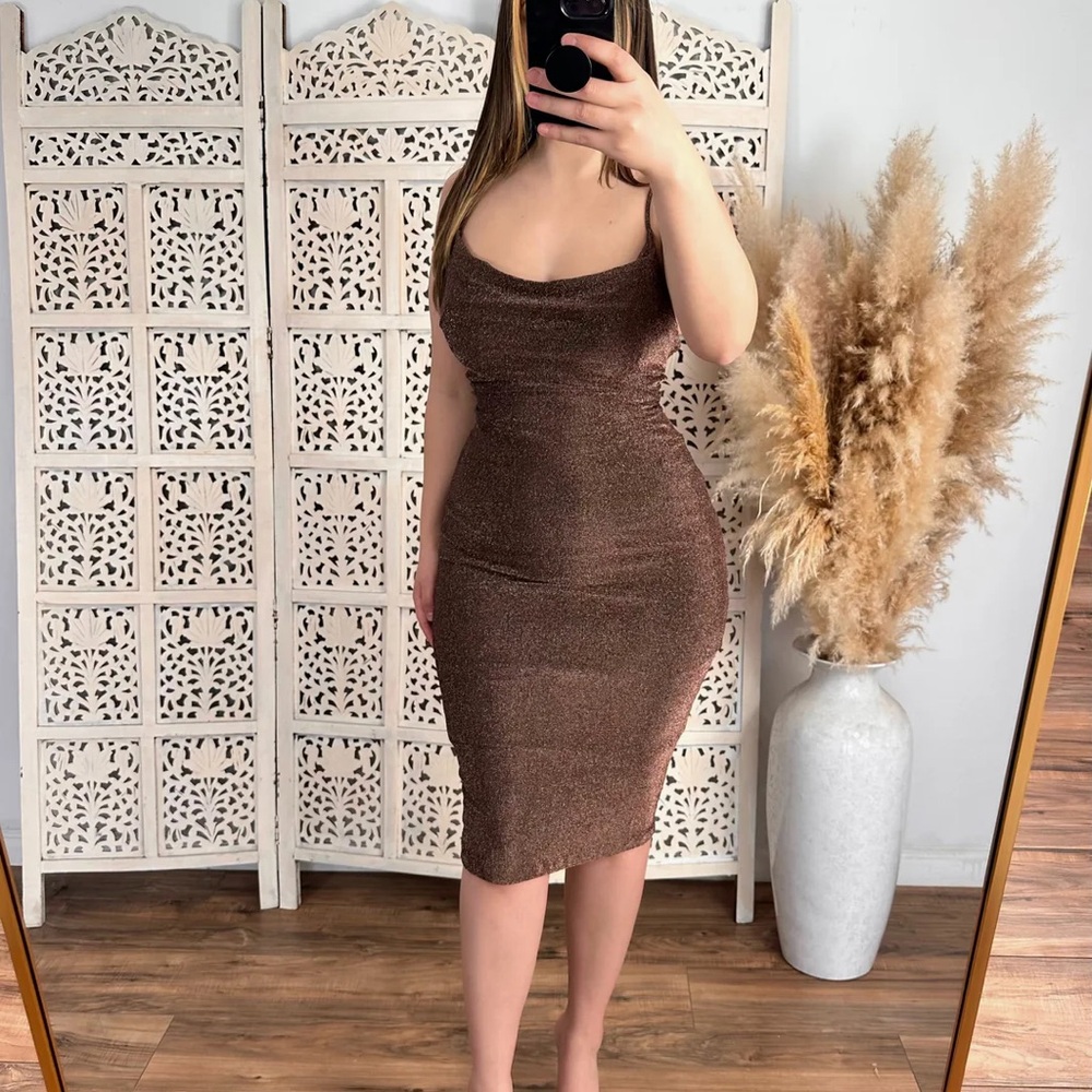 Forever 21 Brown Ribbed Bodycon Midi Dress